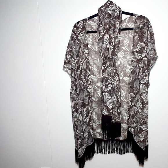 Fringed duster and scarf set in brown and golds.One size NWT - Picture 5 of 5